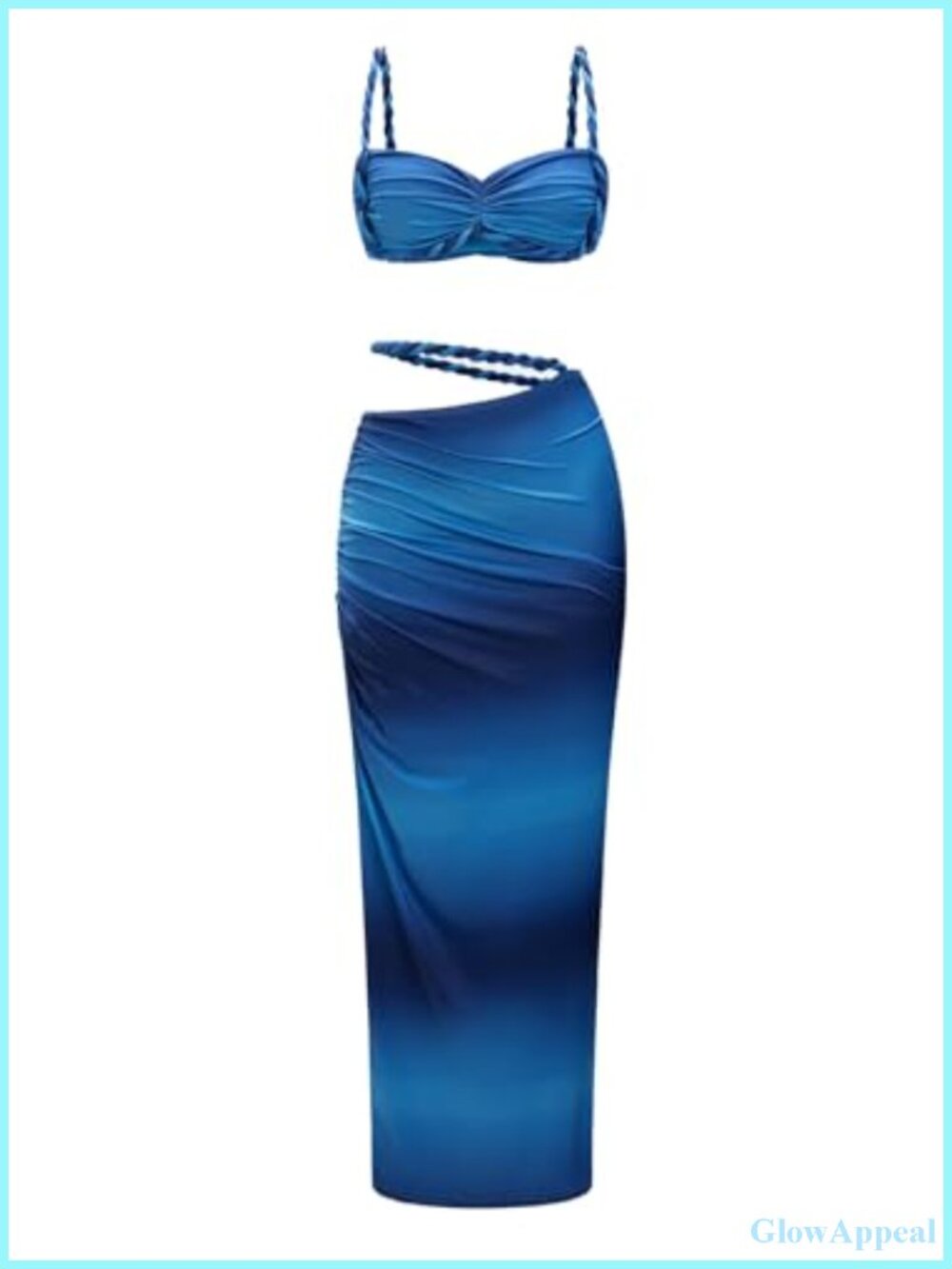 Sexy 2 Piece Skirt Set Ruched Backless Cami Top & Cut Out Skirt Night Out